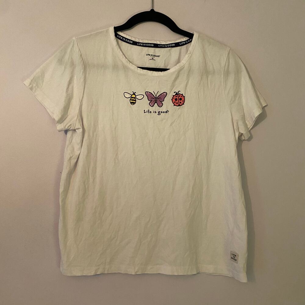 Life Is Good White Bugs Short Sleeve Tee T-Shirt Gorpcore Casual Women's Medium